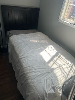 Twin bed frame with cubbies + mattress