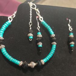 Set Bracelet And Earrings Natural Stone With Silver 