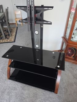 TV Stand with Integrated Mount and Glass Shelves