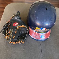 Baseball Helmet And Glove