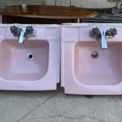 Vintage 1957 Pink Bathroom Sinks – Matching Pair – Universal Rundle 