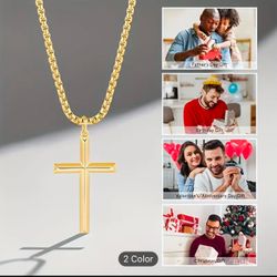 925 Sterling Silver 5mm Cut Simple Cross Necklace, Christmas Halloween Various Holiday Gifts, With Gift Box