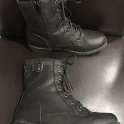 Girls Buckle Lace Up Boots - Black Size 2