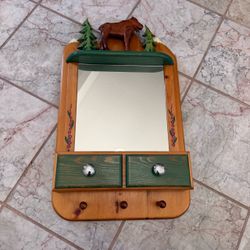 Rustic cottage core forest elf Mirror Shelf Decor Hand Carved Wood