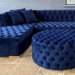 Lauren Velvet Navy Double Chaise Sectional /couch /Living room set