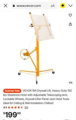 VEVOR 16ft Drywall Lift, Heavy-Duty 150 lbs Sheetrock Hoist with Adjustable Telescoping Arm, Lockable Wheels, Drywall Lifter Panel Jack Hoist Tools Id