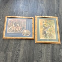 Lot of 2 framed and matted White tail Deer prints for the avid hunter
