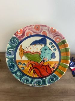 Vintage Vicki Carroll 1(contact info removed) Ceramic Round SPLISH SPLASH Serving Platter 14½"
