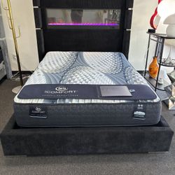 QUEEN SIZE LED BED FRAME IN BLACK CORDUROY $499