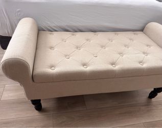 Linen Tufted Ottoman Bench with Storage - Greige Color