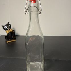 Bormioli Rocco 1990 RJ Swing Top Stopper Clear Glass Bottle, Italy, 2.5x10.75”