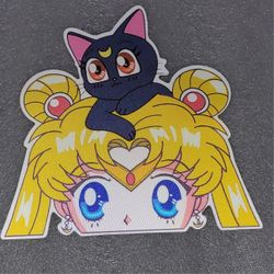 Sailor Moon & Luna Holographic Lenticular Anime Decal, Waterproof Peeker Sticker 