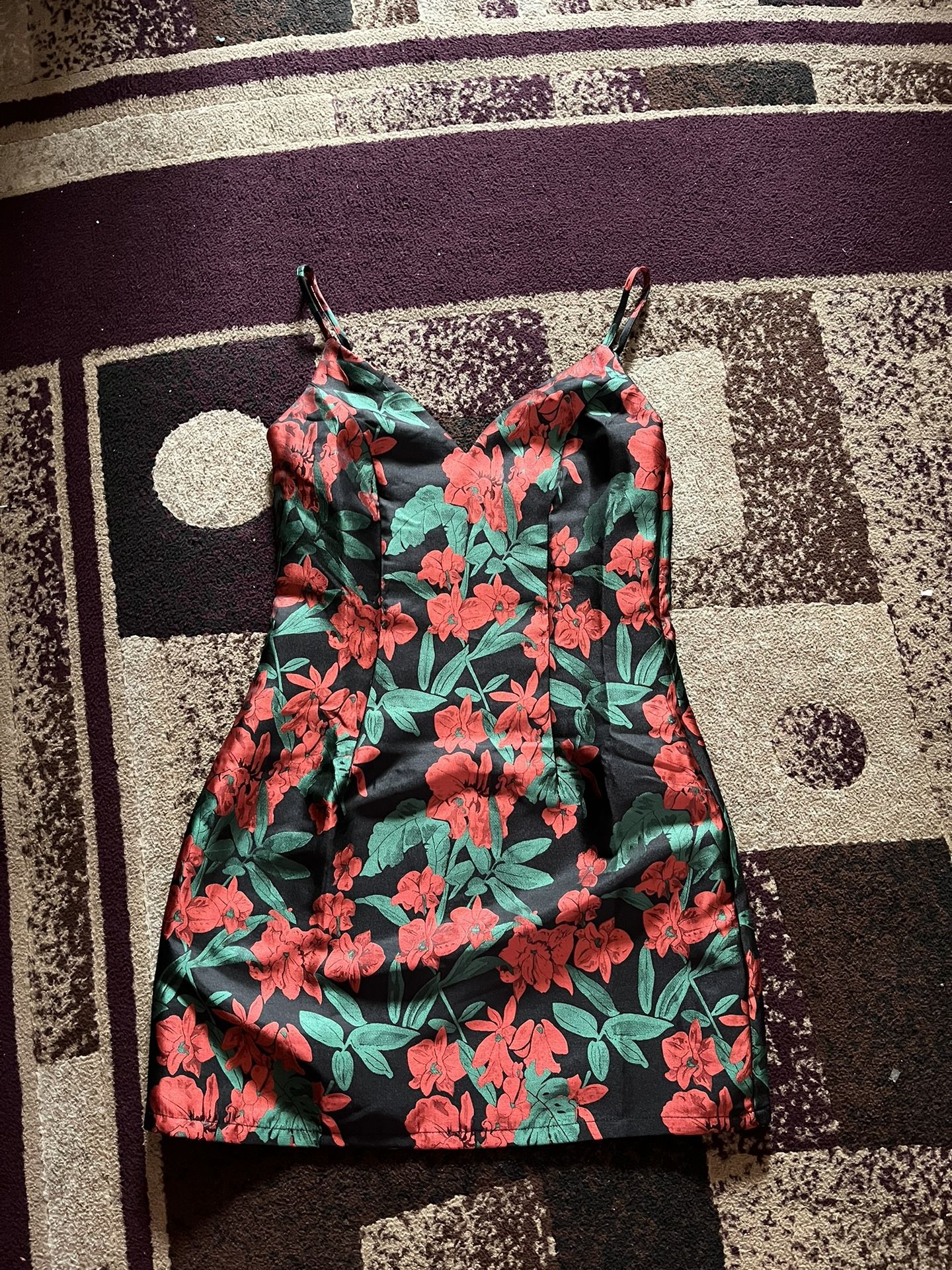 Lulus Red Floral Satin Dress 