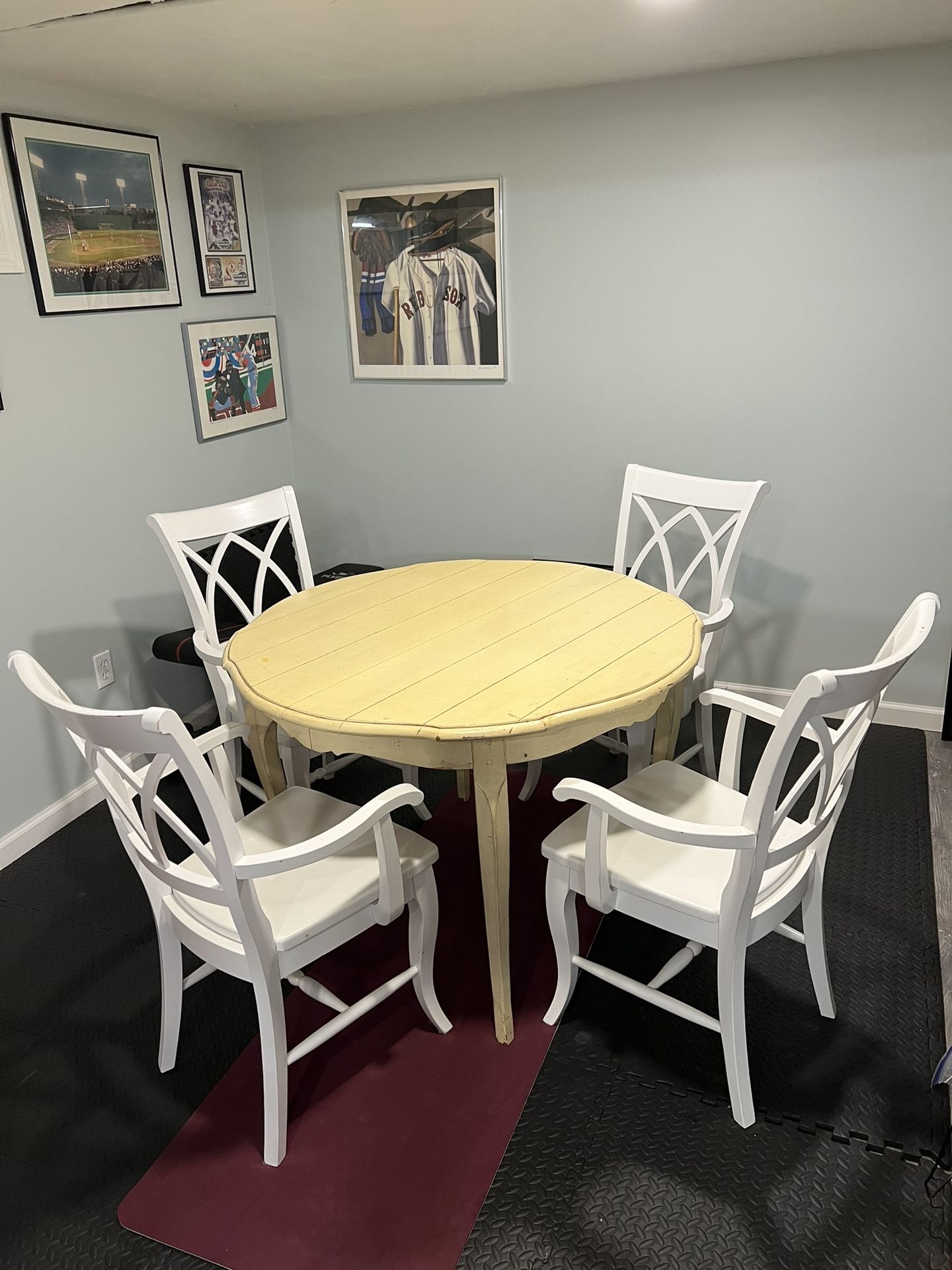 Charming Round Dining Table with 4 Chairs + Extension Leaf - $250 (North Reading)