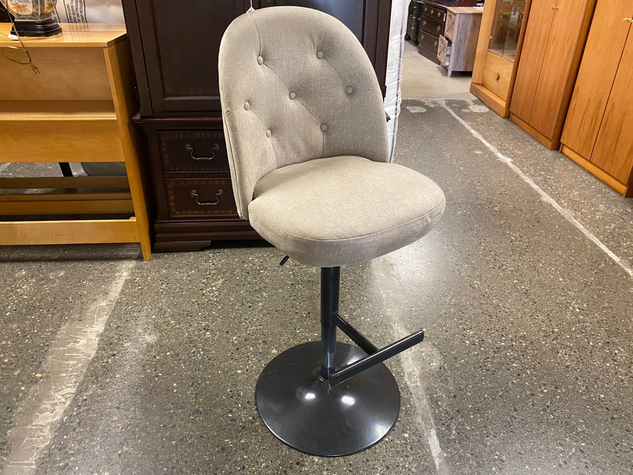 WHALEN Grey Tufted Adjustable Swivel Bar Stool