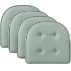 Basic Beyond Chair Cushions for Dining Chairs 4 Pack, Memory Foam Chair Cushion with Non Slip Backing, 17x16 inches Kitchen Chair Pads(Scuba Green)