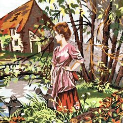 Amazing & Very Large Vtg Needlepoint Tapestry 44” w x 20” - beautiful piece of finished work  Canvas is Vtg Margot De Paris   Stapled on whiteboard - 