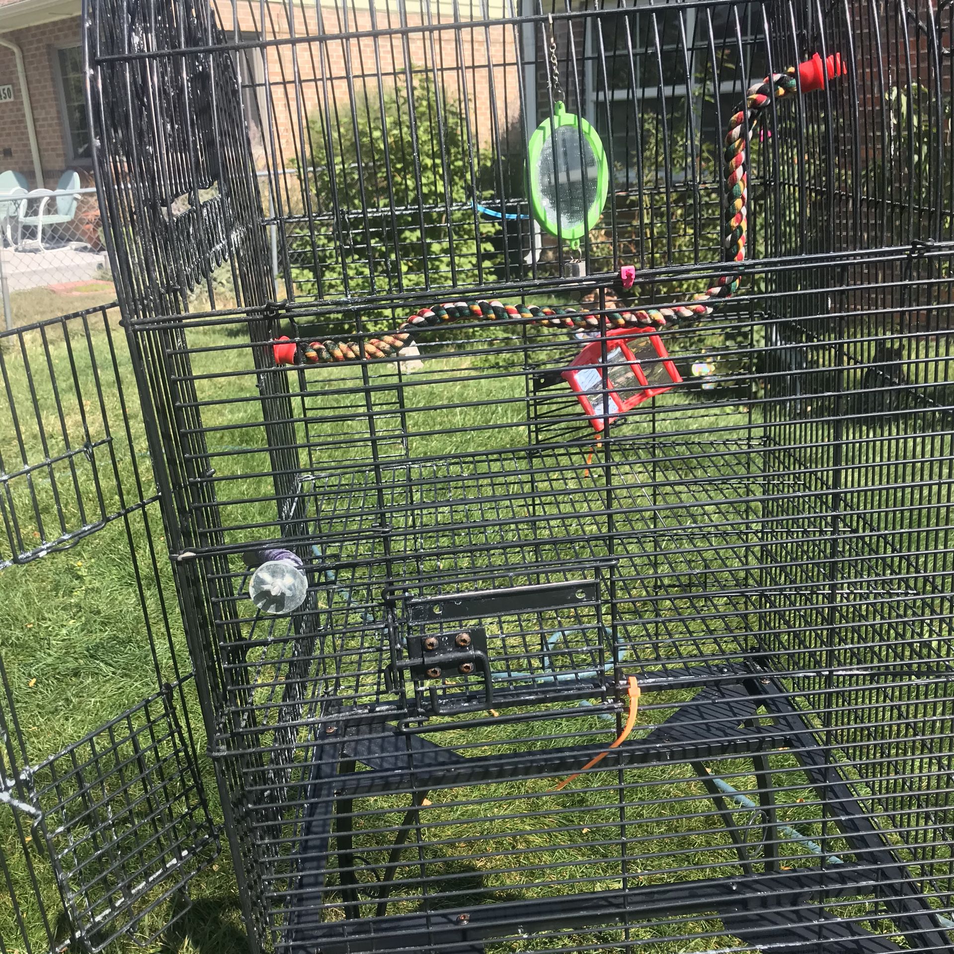 Bird cage with toys