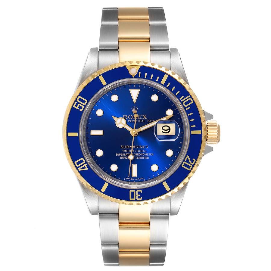 *1999 Men's Rolex 40mm Submariner Oyster Perpetual Two Tone 18K Yellow Gold / Stainless Steel Watch with Blue Dial and Blue Bezel. (Pre-Owned 16613)
