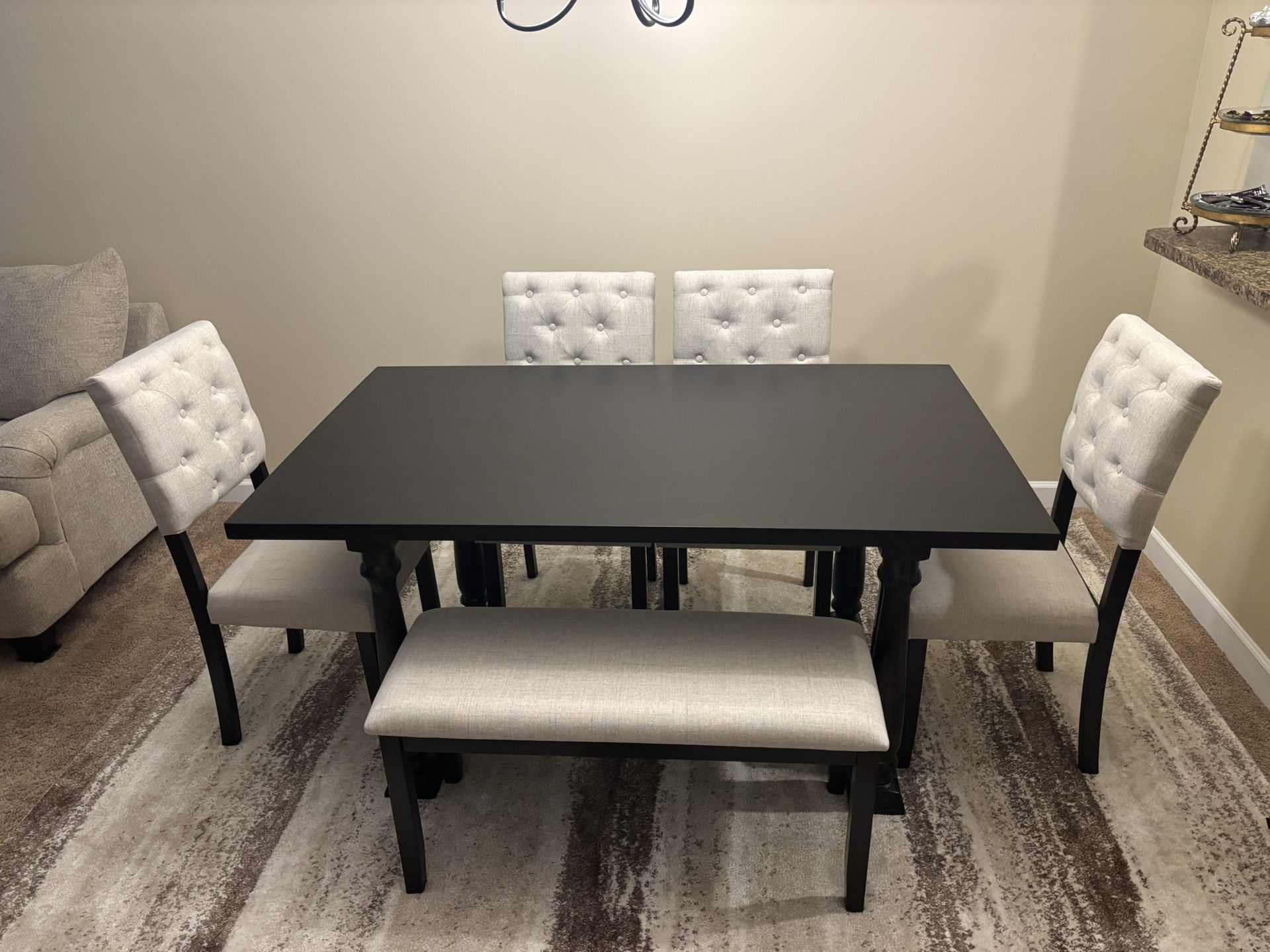 6-Piece Espresso Wood Top Dining Table and Beige Chair Set