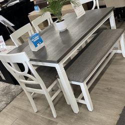 6Pc Dining Set-Includes Dining Table,4 Dining Chairs And Dining Bench
