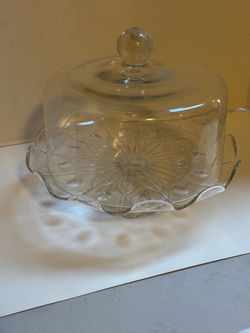 Vintage Princess House Heritage Crystal Cake Plate w/ Glass Dome, box