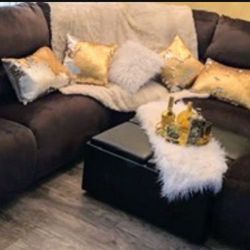 Dark Brown Living Room Recliner Sectional 