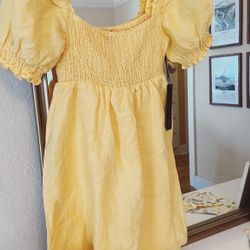 House of Harlow 1960 Yellow Linen Dress XS New With Tag!