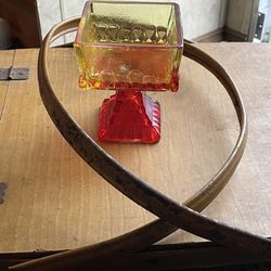 Jeanette Amberina Glass Wedding Cake Box - FlashedRed & Yellow Jar