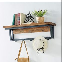 40” Rustic Wood Coat Hook With Shelf