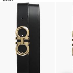 Ferragamo Dress Belt Gold Buckle / Black Brown Reversible