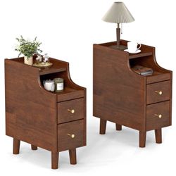 New in the box set of 2 Narrow Nightstand with Drawers