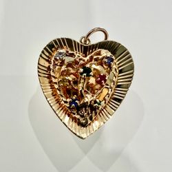 Vintage 14KT Yellow Gold Double Sided Heart Pendant