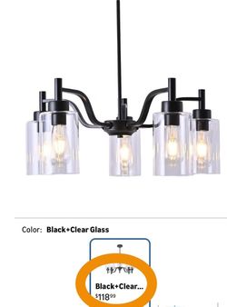 Modern 5-Light Black Chandelier, Clear Glass Shades *Brand New*