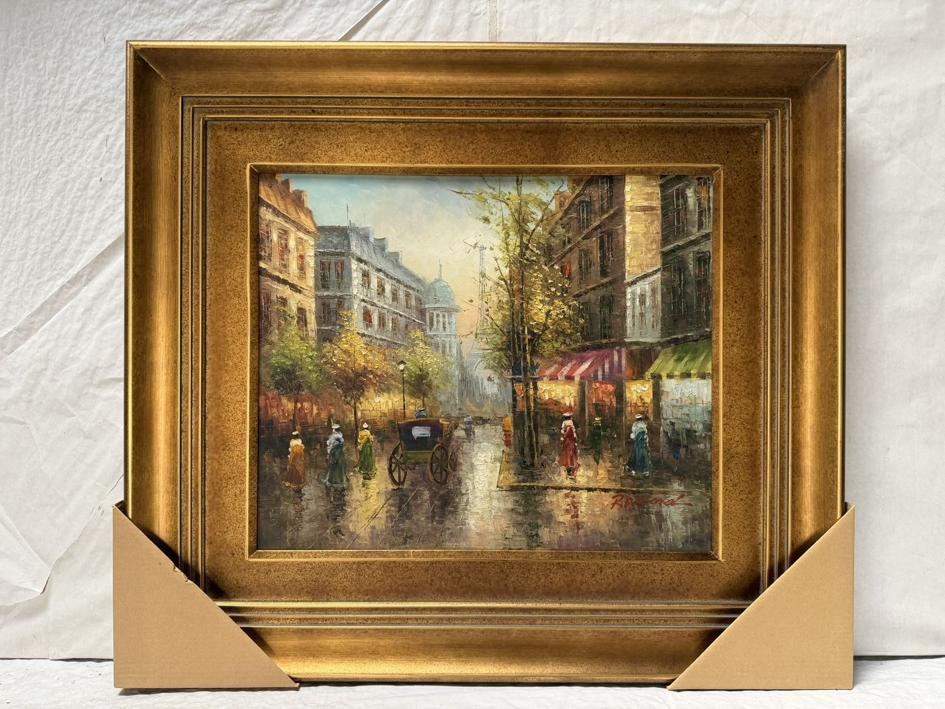 Paris ~ Hand-Painted Oil Painting Wooden Frame 36” x 32”