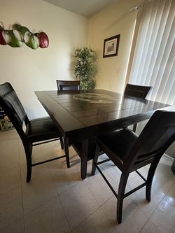Tall Dark Brown Dinning Table, 4 Chairs