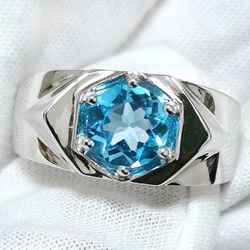 925 Sterling silver natural blue topaz men’s ring size 7