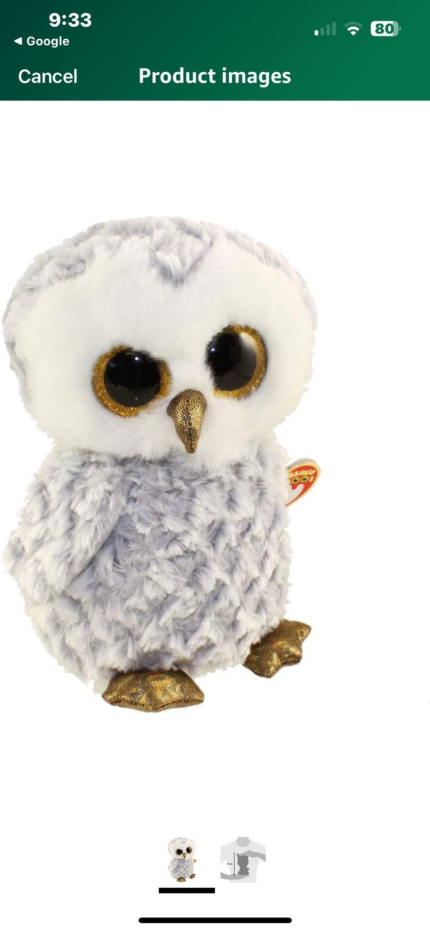 Beanie Boos Owlette - White/Gray Owl Medium