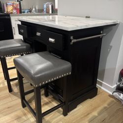 Marble-Top Kitchen Island/ Stools