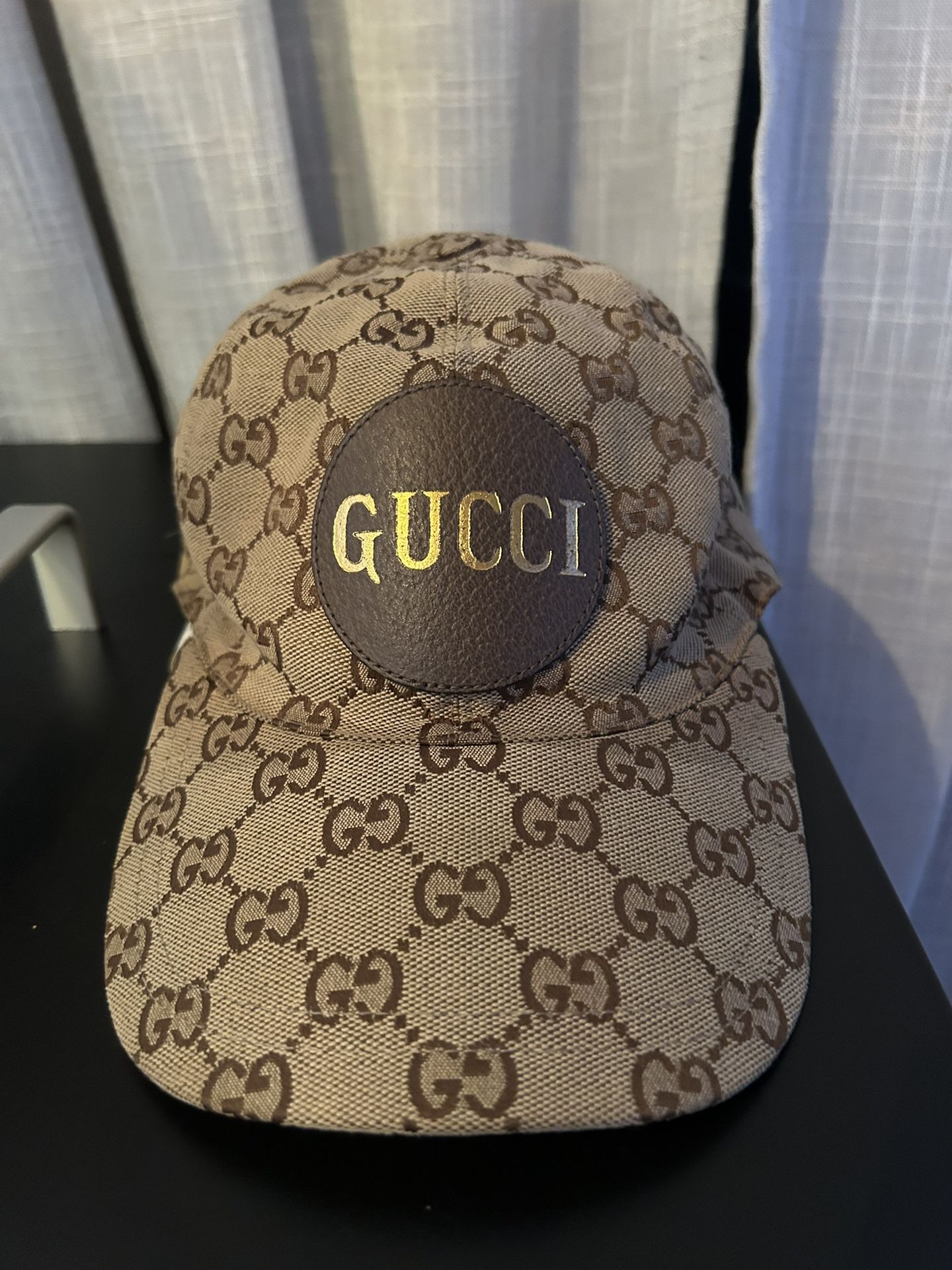 Gucci Hat Adjustable Medium Brown Canvas GG Logo Patch