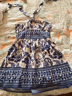Blue and White Floral Halter Mini Dress