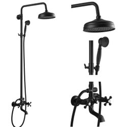 gotonovo Bathroom Shower Faucet Rain Mixer 8 Inch Round Shower Head Double Cross Handle with Tub Spout Wall Mount Bathroom Shower Fixtures 3 Function 