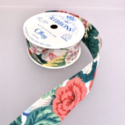 6 Yds on Spool of Floral Cotton Offray Ribbon 1 7/16” -For Crafts #041424A4
