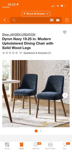 Dyron Navy 19.25 in. Modern Upholstered Dining Chair with Solid Wood Legs