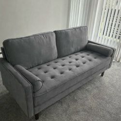 New 70in Gray Velvet Sofa