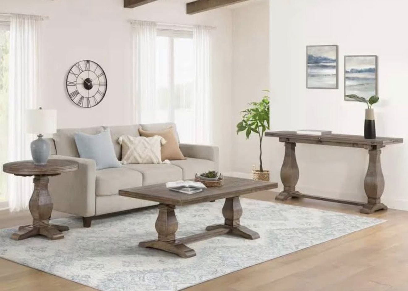 Napa 50 in. Reclaimed Wood Top Coffee Table with Pedestal Base