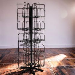 Vintage Library Metal Magazine Book Comic Record Black Rack Tall Round *It Spins 