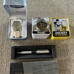 2 Disney Watches And A Pen All In Original Packaging