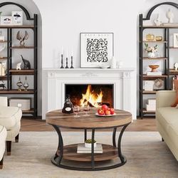 New Round Coffee Table for Living Room, 2-Tier Circle Coffee Table with Storage, Accent Center Table