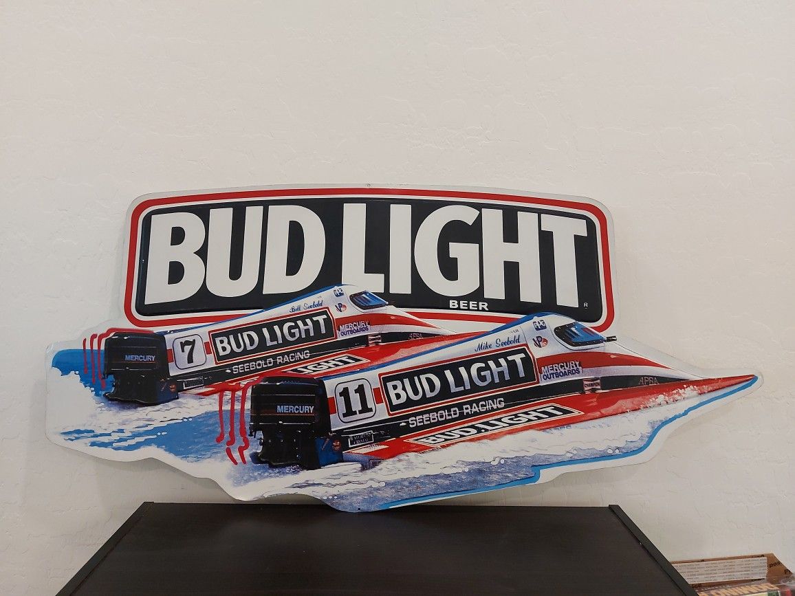 Vintage 1992 Bud Light Beer Metal Sign Seebold Racing 35" X 17"